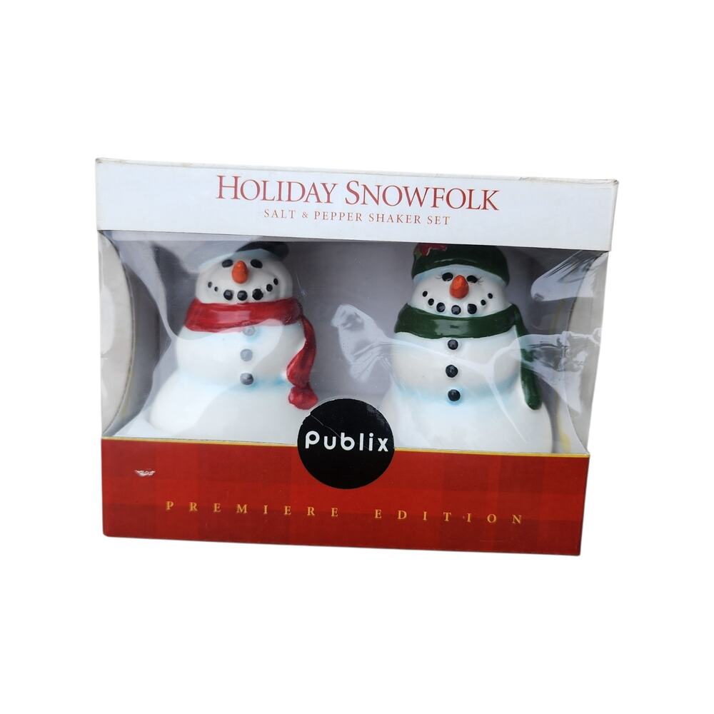 Publix Holiday Snowfolk Salt Pepper Shaker Set 2004 Premiere Edition Snowman